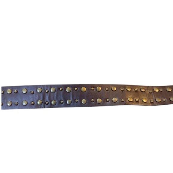 Vintage Brown Leather Studded Belt w/ Green Ornate Buckle | Boho Western